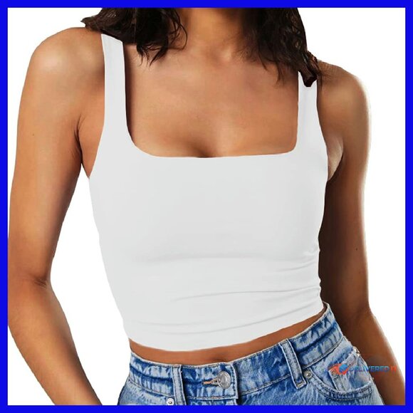 Tops - Women's Sleeveless Strappy Tank Square Neck Double Layer Crop Top